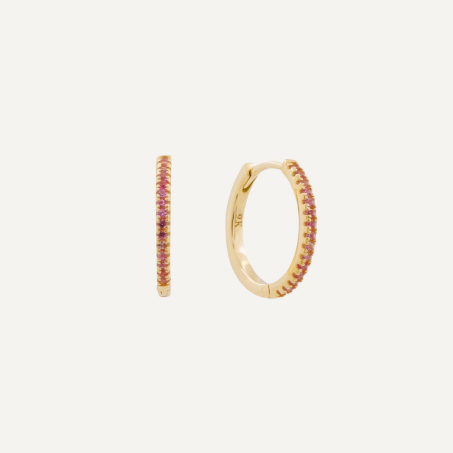 Pink Sapphire Huggie Hoop Large  - Single