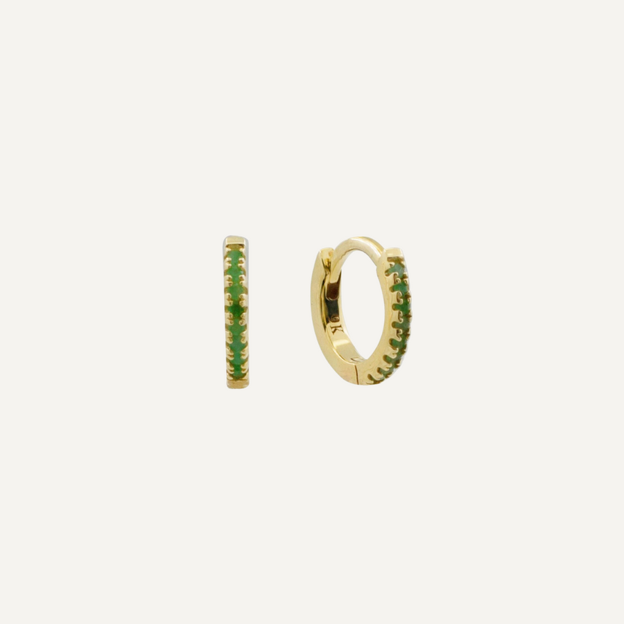 Green Emerald Huggie Hoop Small  - Single