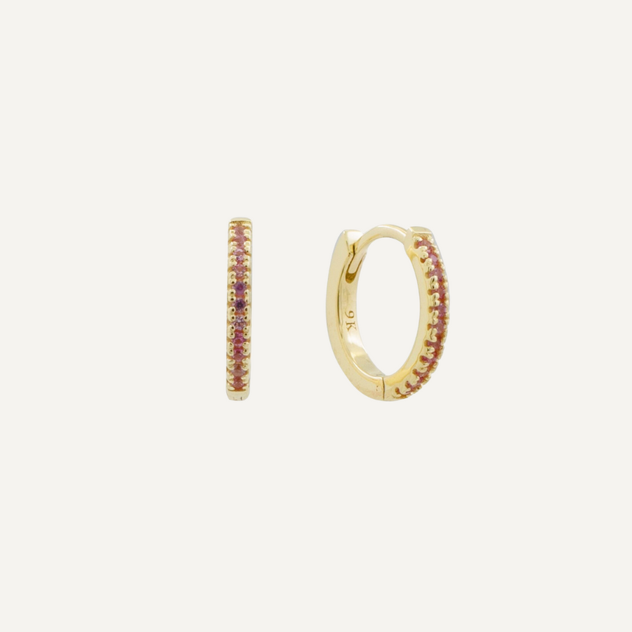 Pink Sapphire Huggie Hoop Medium  - Single