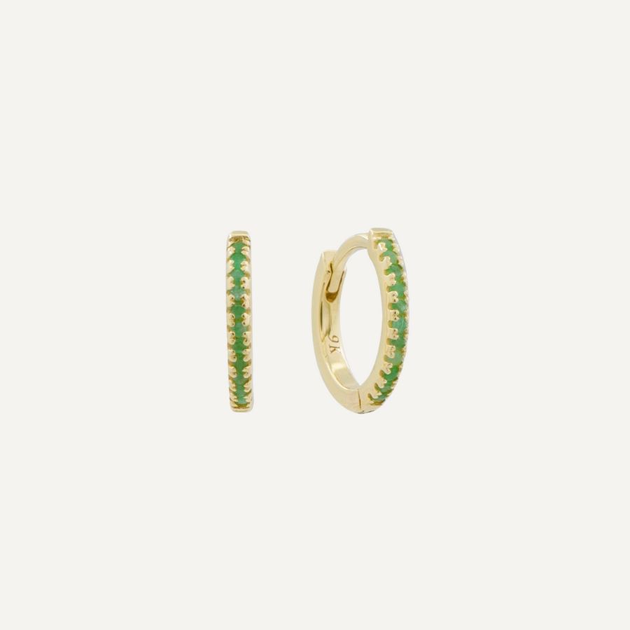 Green Emerald Huggie Hoop Medium  - Single