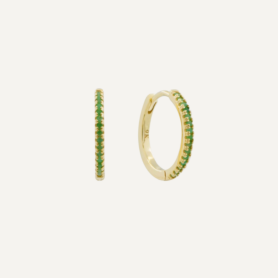 Green Emerald Huggie Hoop Large  - Single